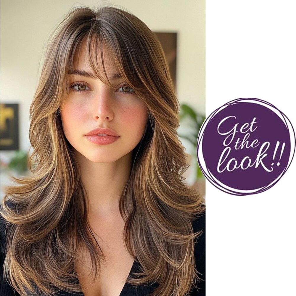 24" Layered with bangs Wheat-Colored Wig